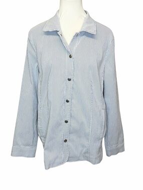 Chico's Seersucker Blue & White Pinstripe Jacket